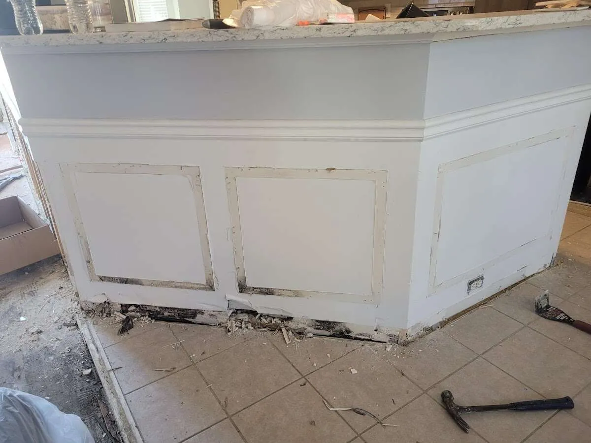 Water damage and mold on kitchen during Storm Damage Restoration in Northfield